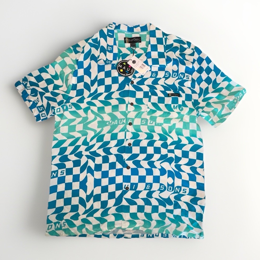 Maui & Sons Surf Co. Mens Checkered Button Up Size Small NWT $50